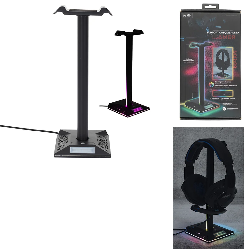 Porta cuffie rgb 2 porte usb