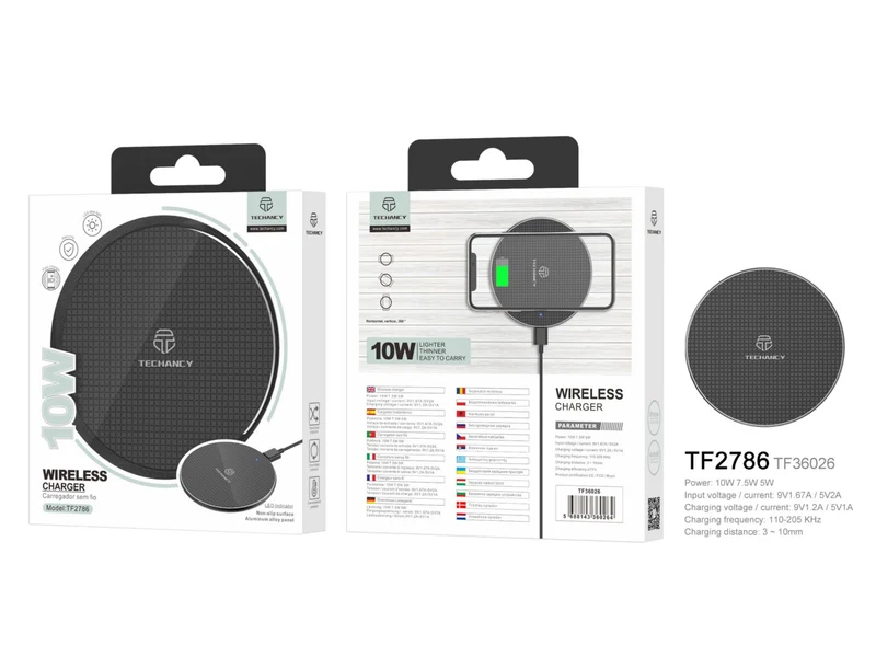 Caricabatterie wireless in lega da 10 W nero