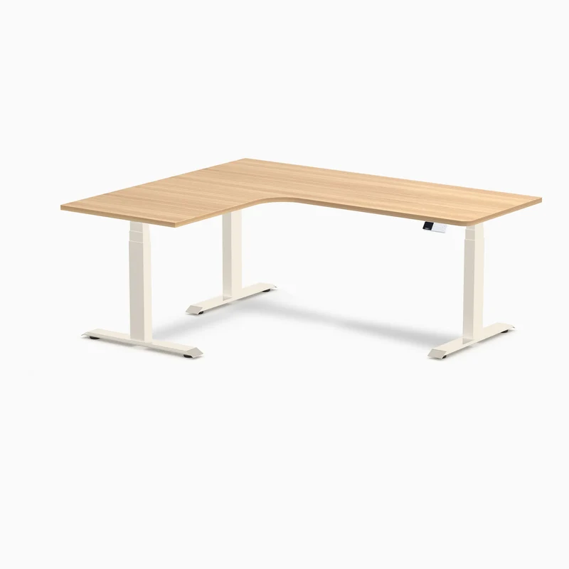 Desky L-Shape Melamine Sit Stand Desk 180cm - Left Return Sublime Teak Top and Wheat Leg