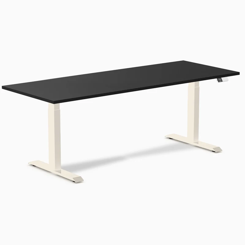 Desky Dual Melamine Sit Stand Desk 200cm Black Desktop and Wheat Frame