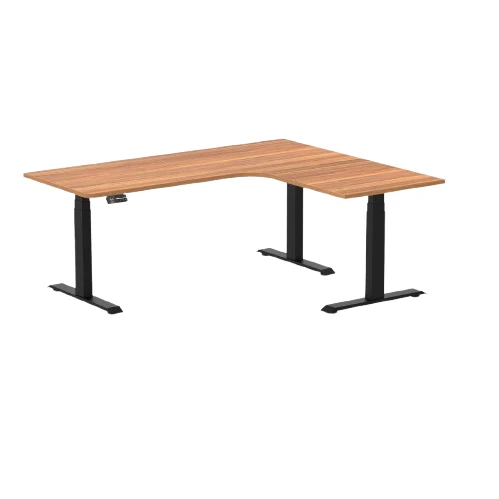 Desky L-Shape Melamine Sit Stand Desk 180cm - Right Return (Prime Oak Top/Matte Black Leg)