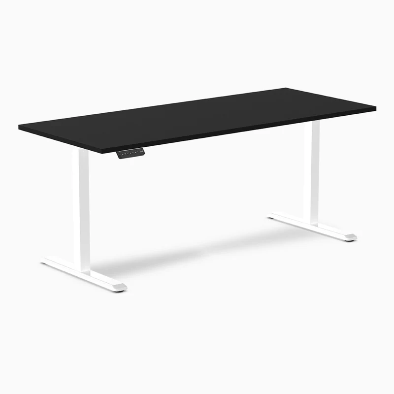 Desky Single Sit Stand Desk 180cm Black Desktop and White Frame
