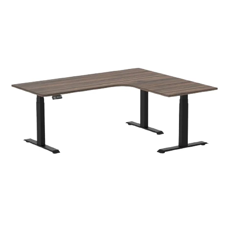 Desky L-Shape Melamine Sit Stand Desk 180cm - Right Return Jarrah Legno Top and Matte Black Leg