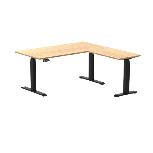 Desky Bamboo L-Shape Sit Stand Desk 150 x 155 cm and Matte Black Leg