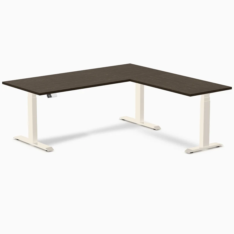 Desky Dark Bamboo L-Shape Sit Stand Desk 180 x 175 cm and Wheat Leg