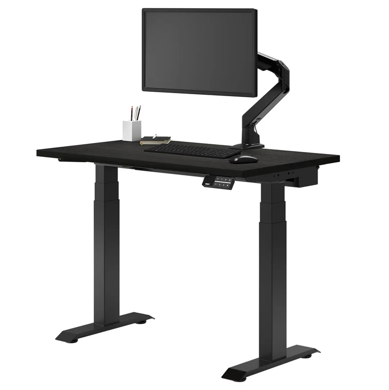 Desky Dual Mini Bamboo Sit Stand Desk 80cm (Dark Bamboo Desktop/Matte Black Frame)