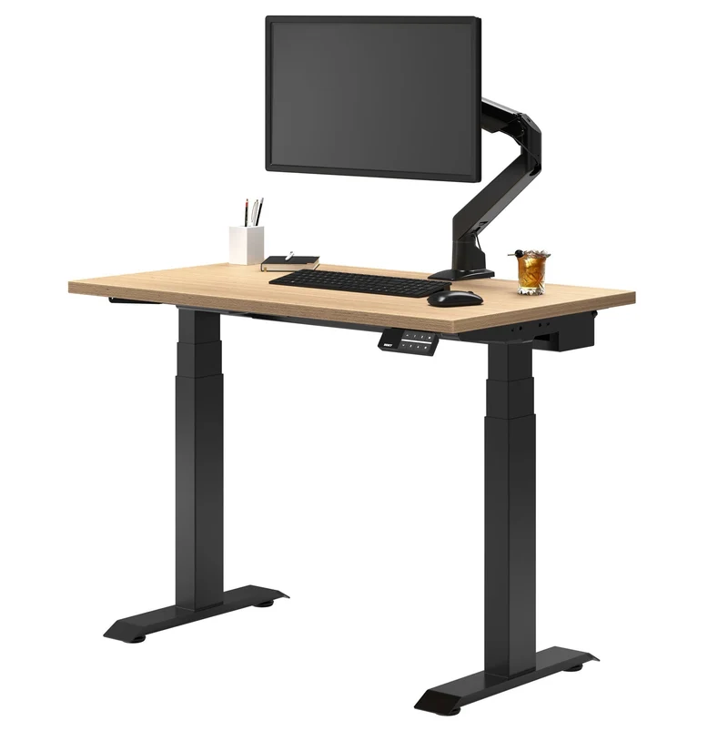 Desky Dual Mini Sit Stand Desk 1000x600 Sublime Teak Desktop and Matte Black Frame