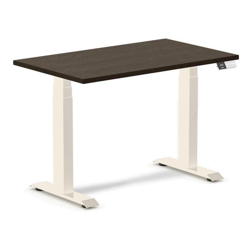 Desky Dual Mini Dark Bamboo Sit Stand Desk 100cm and Wheat Frame