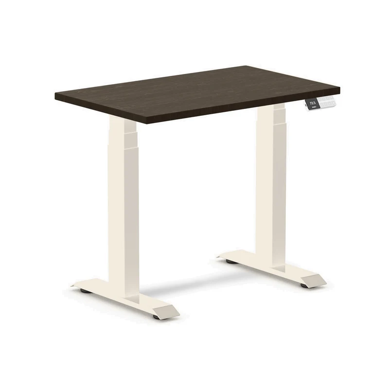Desky Dual Mini Dark Bamboo Sit Stand Desk 80cm and Wheat Frame