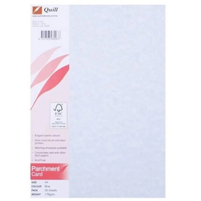 Quill Parchment Card 176GSM A4 Blue Pack 50