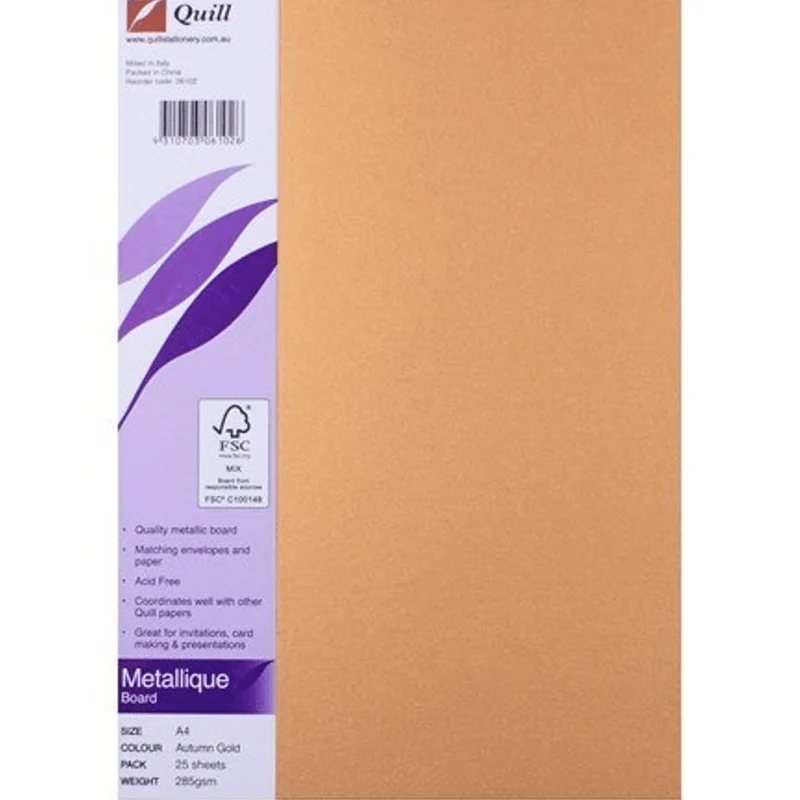 Quill Metallique Board Paper 285GSM A4 Autumn Gold Pack 25