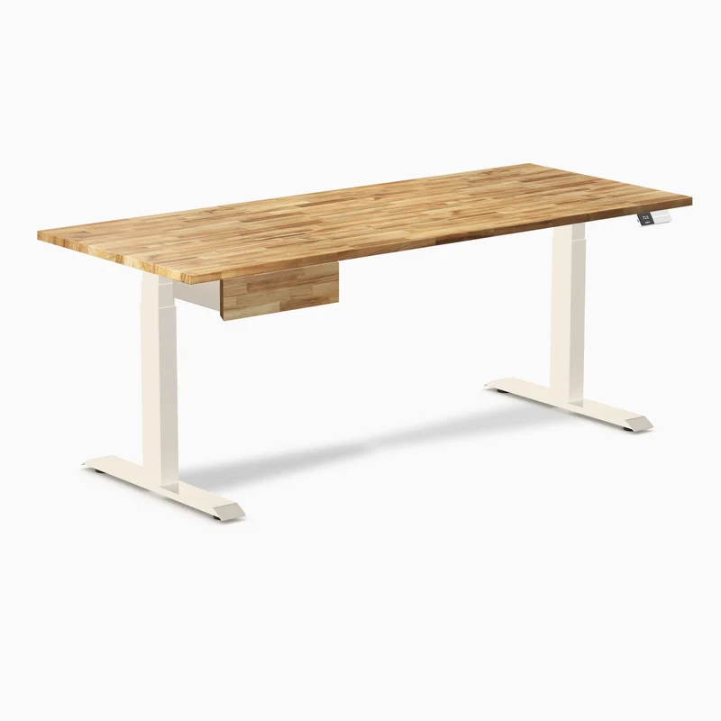 Desky Dual Hardwood Standing Desk With Drawer 180cm Acacia Desktop and Wheat Frame