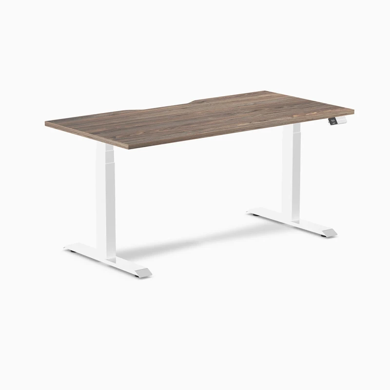 Desky Dual Scalloped Melamine Sit Stand Desk - Natural Walnut / 1500x750mm / White