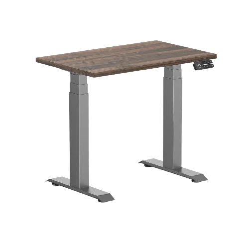 Desky Dual Mini Sit Stand Desk 800 x 500 Jarrah Legno Desktop and Space Grey Frame