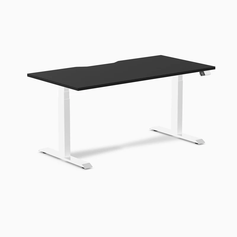 Desky Dual Scalloped Melamine Sit Stand Desk - Black / 1500x750mm / White