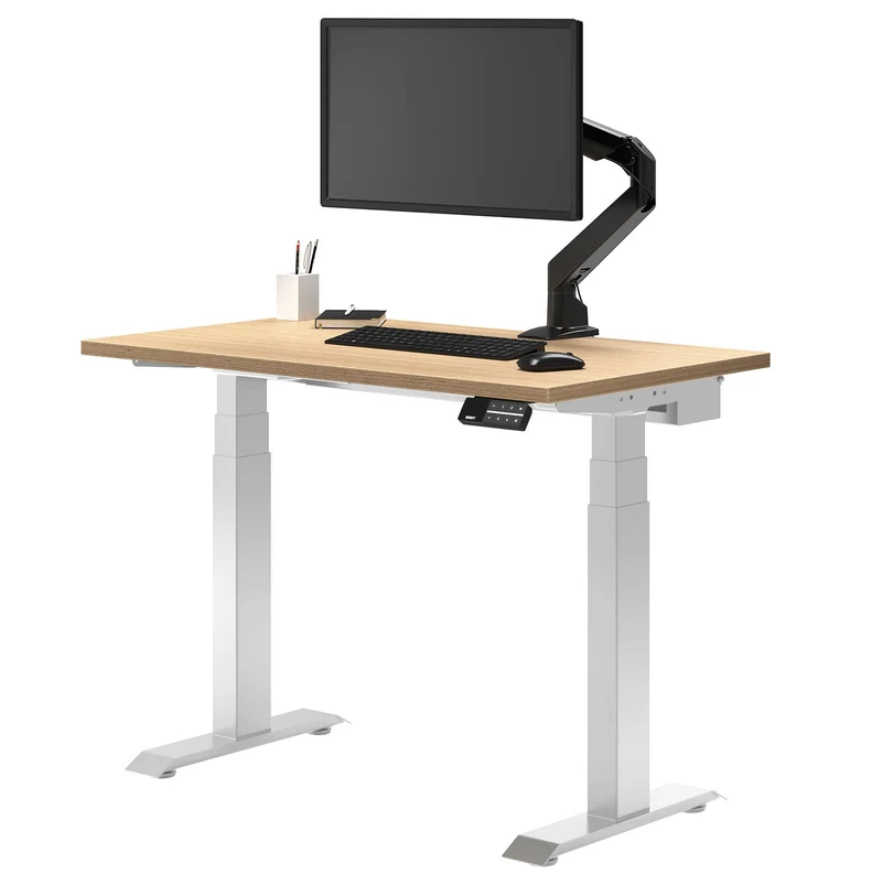 Desky Dual Mini Sit Stand Desk 1000x600 Sublime Teak Desktop and White Frame