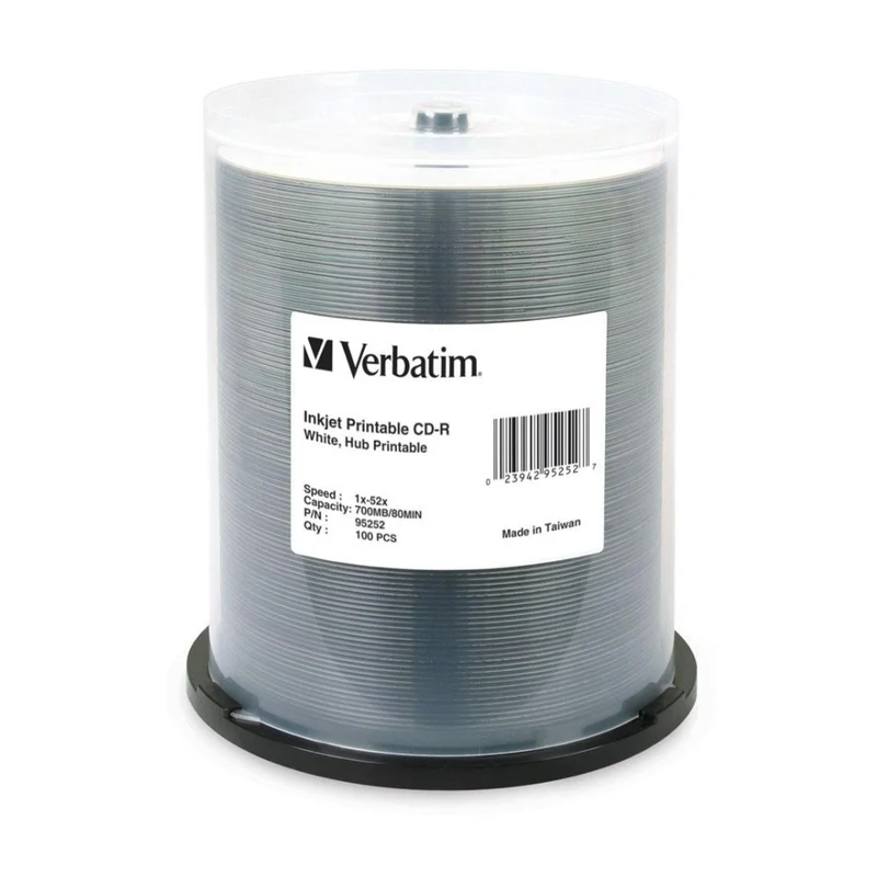 VERBATIM CD-R White Wide InkJet 52x Speed Blank Discs 700MB 100pc