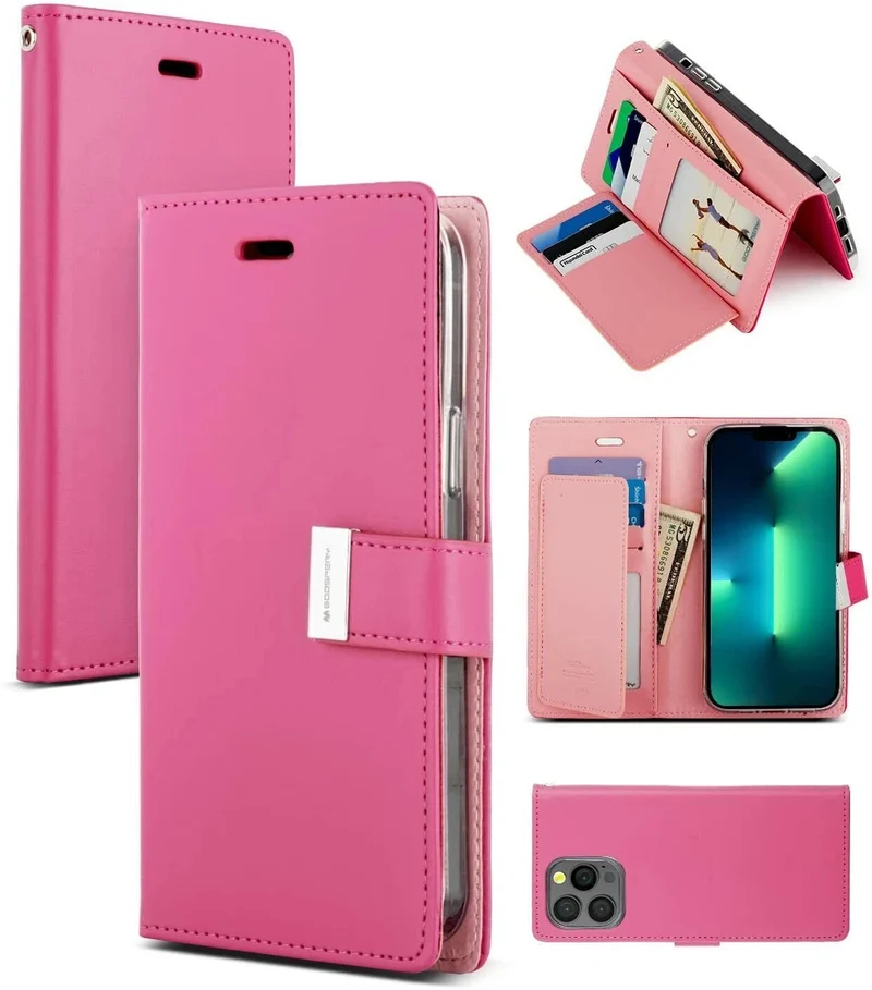 Goospery Rich Diary case for iPhone 15 Pro Max - Hot Pink