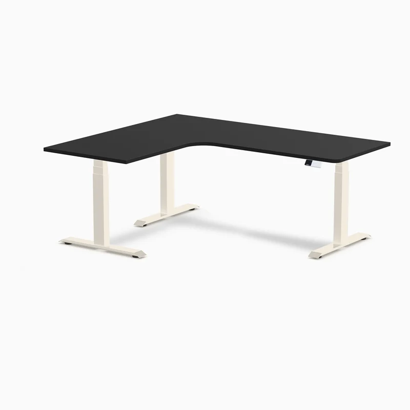 Desky L-Shape Melamine Sit Stand Desk 180cm - Left Return Black Top and Wheat Leg
