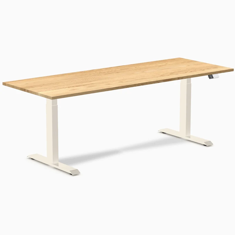 Desky Dual Hardwood Sit Stand Desk 200cm White Oak Desktop and Wheat Frame