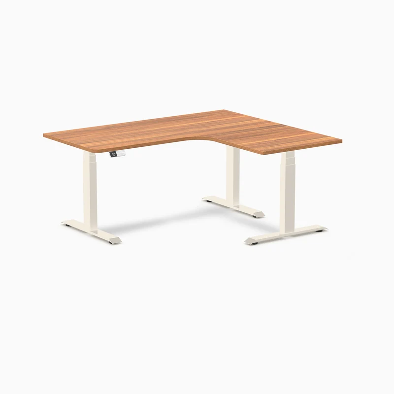 Desky L-Shape Melamine Sit Stand Desk 160cm - Right Return Prime Oak Top and Wheat Leg