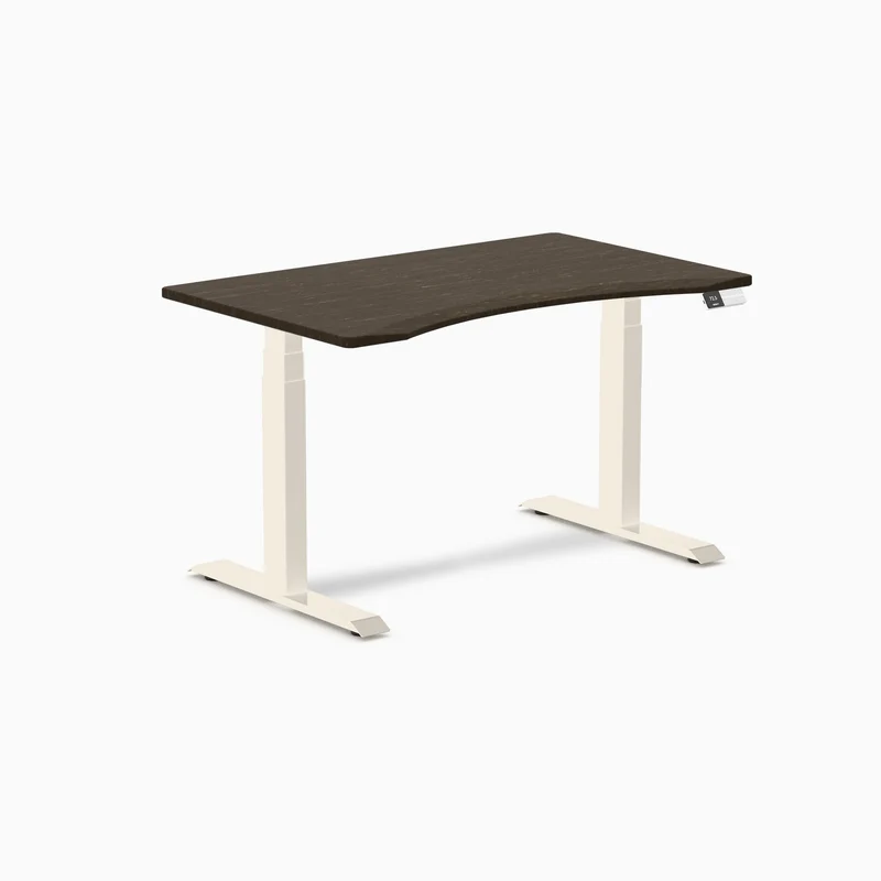 Desky Dual Ergo Edge Sit Stand Desk 120cm Dark Bamboo Desktop and Wheat Frame