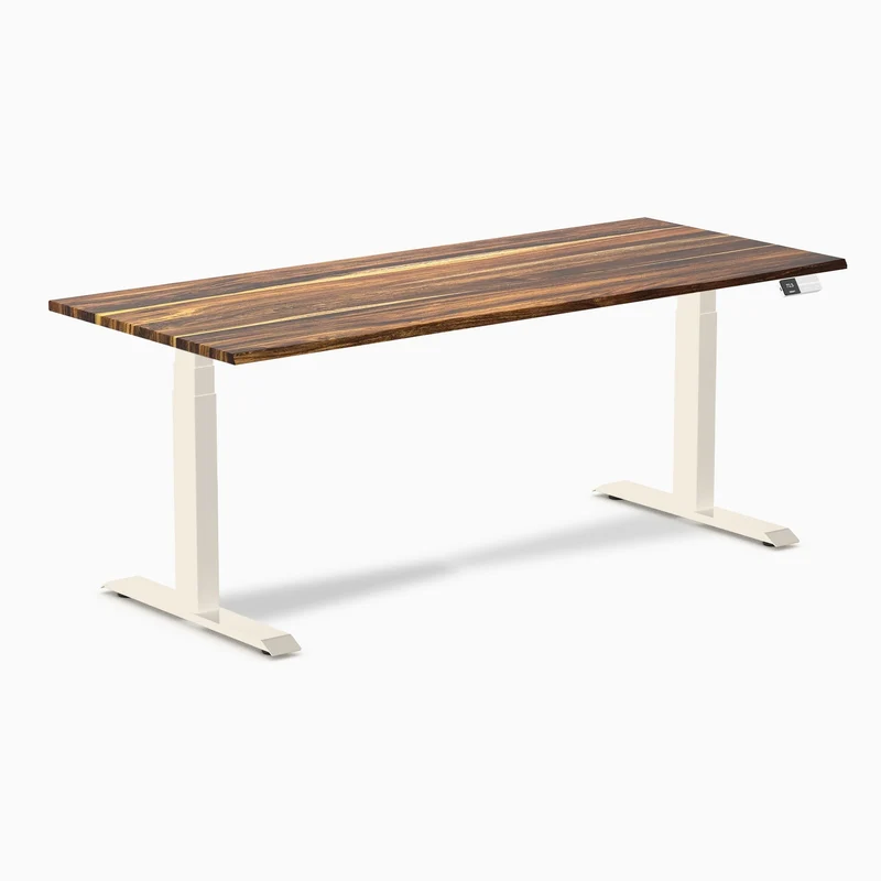 Desky Dual Hardwood Sit Stand Desk 180cm Pheasantwood Desktop and Wheat Frame