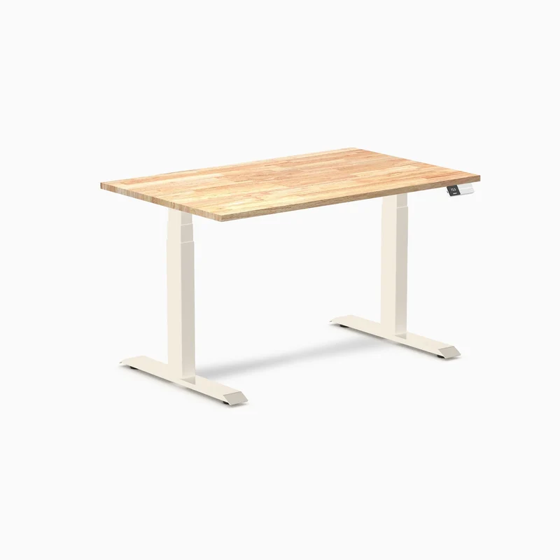 Desky Dual Rubberwood Sit Stand Desk 120cm Natural Timber Desktop and Wheat Frame