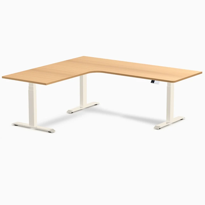 Desky L-Shape Melamine Sit Stand Desk 200cm - Left Return Select Beech Top and Wheat Leg