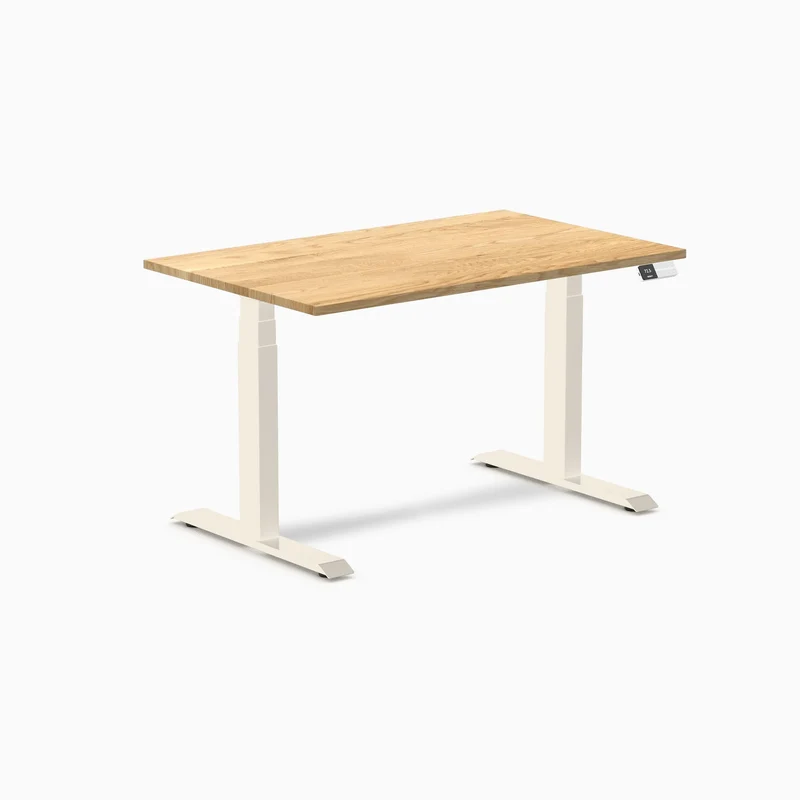 Desky Dual Hardwood Sit Stand Desk 120cm White Oak Desktop and Wheat Frame