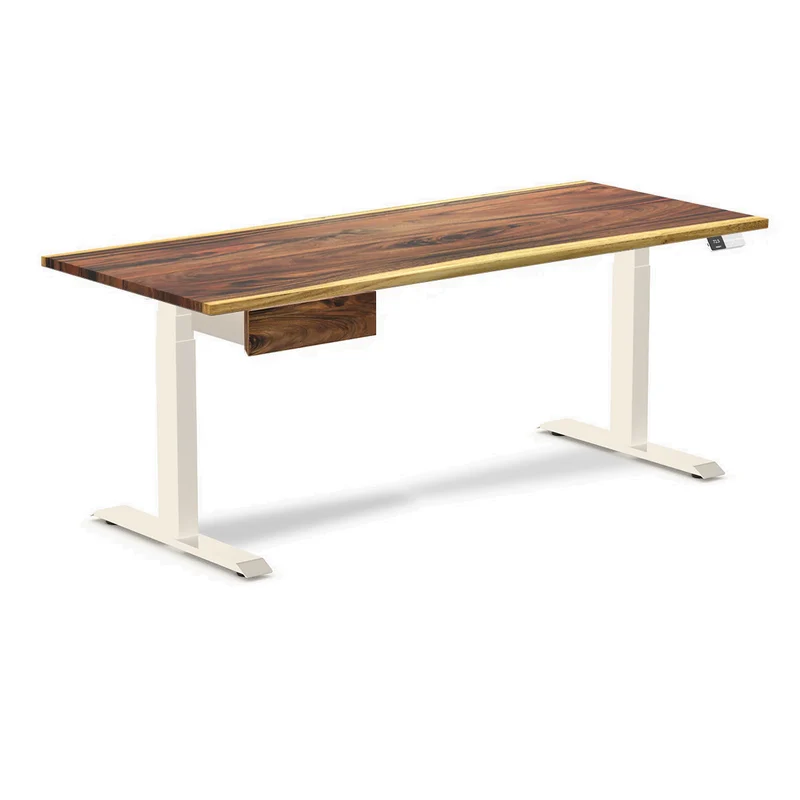 Desky Dual Hardwood Standing Desk With Drawer 180cm Saman Desktop and Wheat Frame
