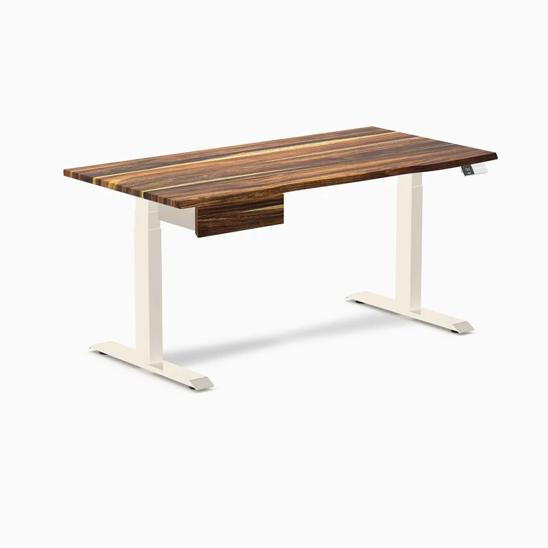 Desky Dual Hardwood Standing Desk With Drawer 150cm Pheasantwood Desktop and Wheat Frame