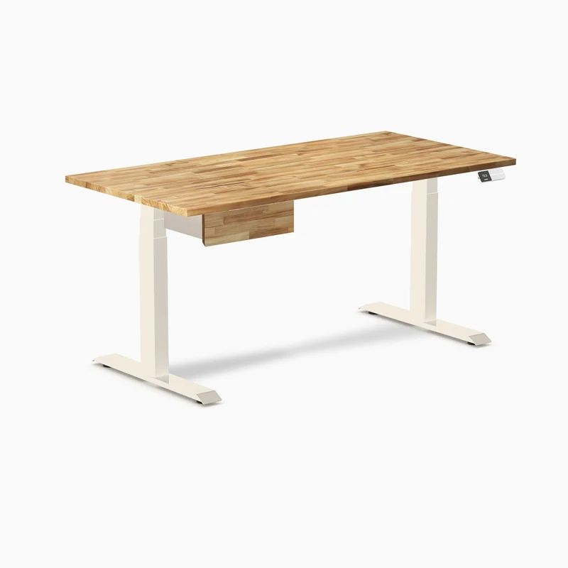 Desky Dual Hardwood Standing Desk With Drawer 150cm Acacia Desktop and Wheat Frame