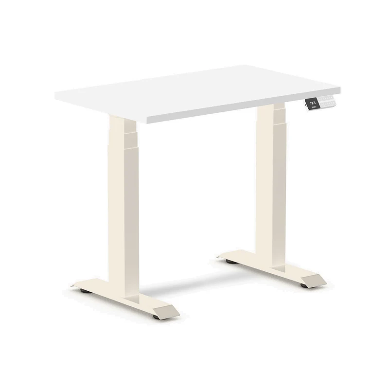 Desky Dual Mini Sit Stand Desk 800x500 White Desktop and Wheat Frame