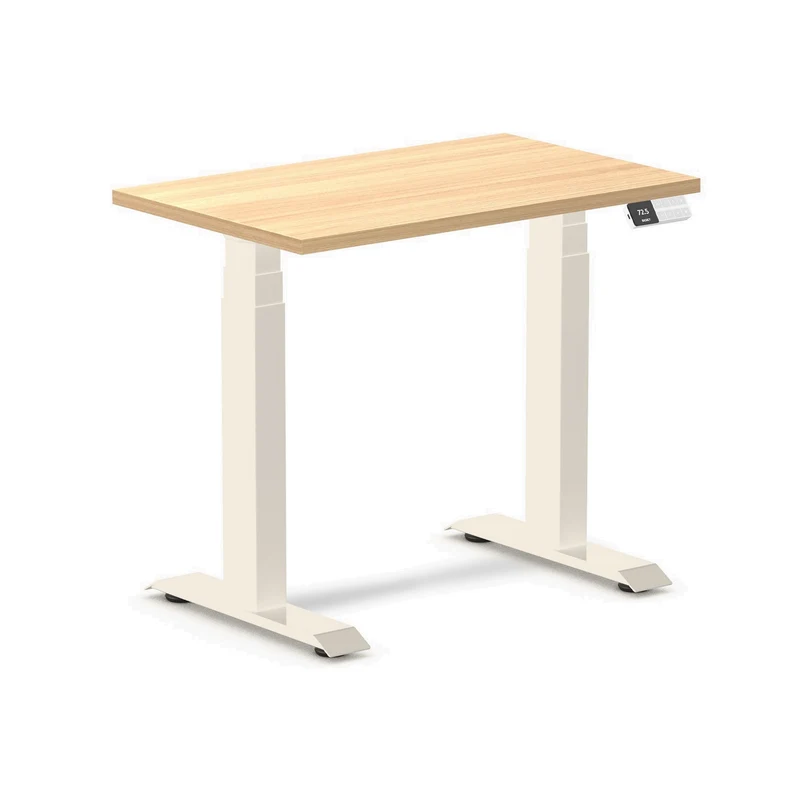 Desky Dual Mini Sit Stand Desk 800x500 Sublime Teak Desktop and Wheat Frame