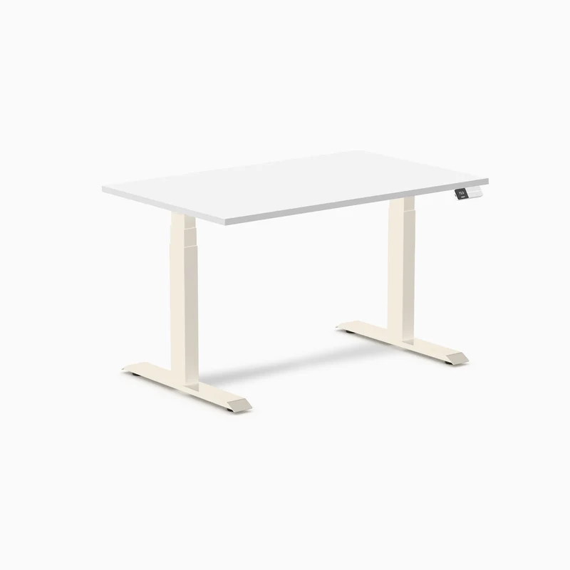 Desky Dual Melamine Sit Stand Desk 120cm White Desktop and Wheat Frame