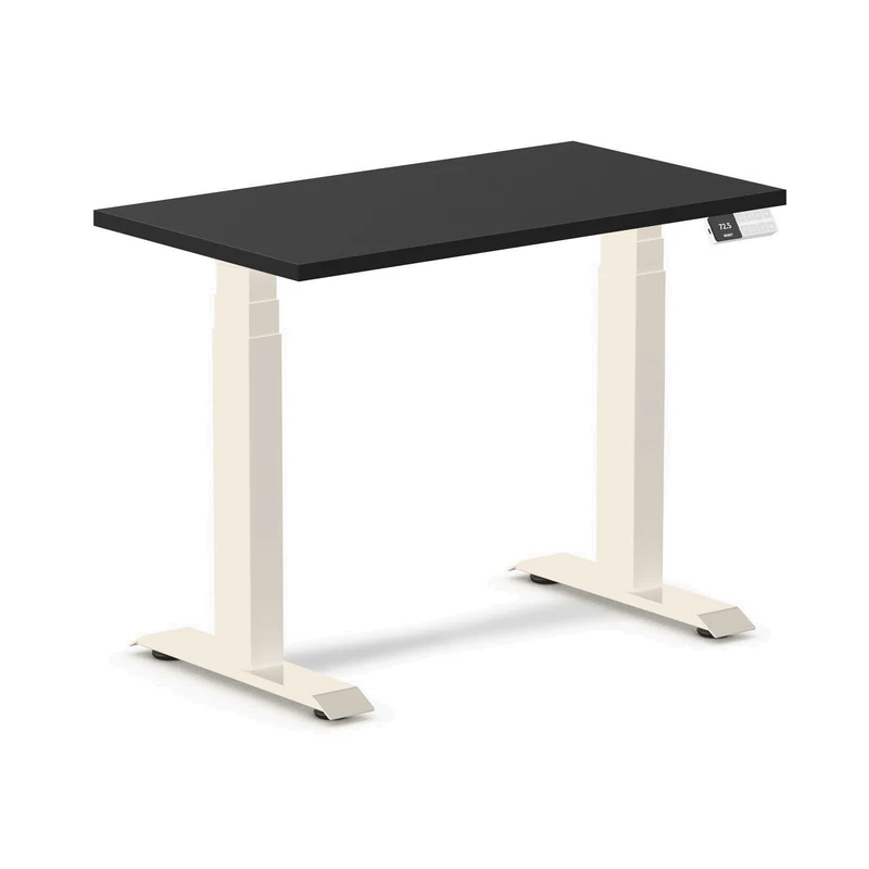 Desky Dual Mini Sit Stand Desk 900x500 Black Desktop and Wheat Frame