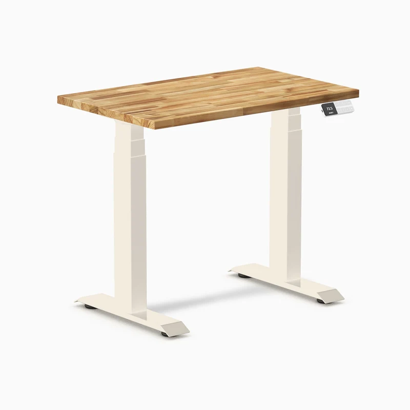 Desky Dual Mini Hardwood Sit Stand Desk 80cm Acacia Desktop and Wheat Frame
