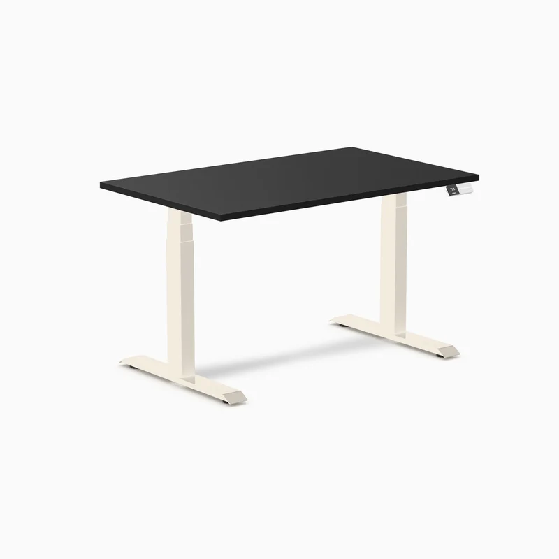 Desky Dual Melamine Sit Stand Desk 120cm Black Desktop and Wheat Frame