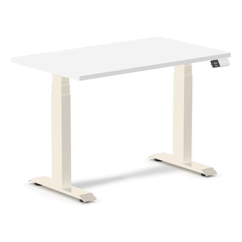 Desky Dual Mini Sit Stand Desk 1000x600 White Desktop and Wheat Frame