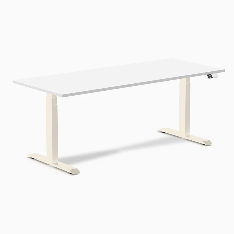 Desky Dual Melamine Sit Stand Desk 180cm White Desktop and Wheat Frame