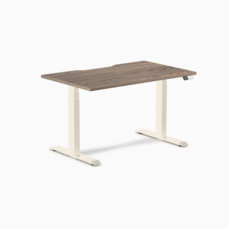 Desky Dual Scalloped Melamine Sit Stand Desk - Natural Walnut / 1200x750mm / Wheat