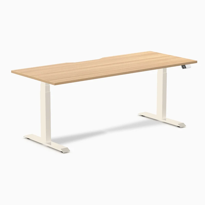 Desky Dual Scalloped Melamine Sit Stand Desk - Sublime Teak / 1800x750mm / Wheat