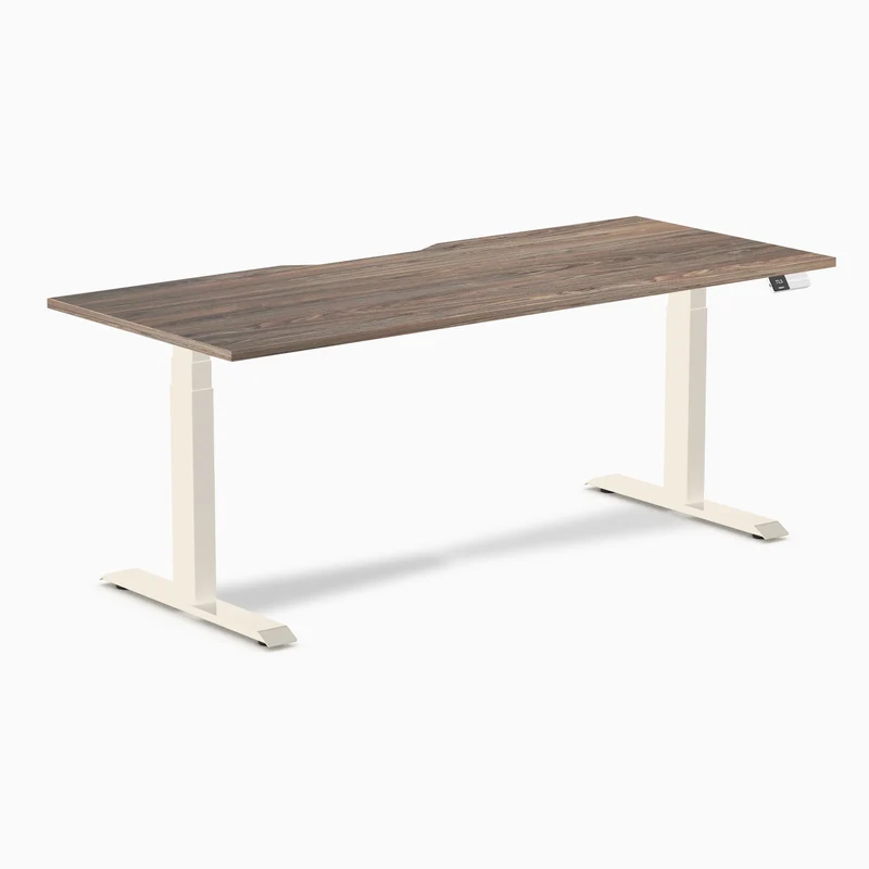 Desky Dual Scalloped Melamine Sit Stand Desk - Natural Walnut / 1800x750mm / Wheat