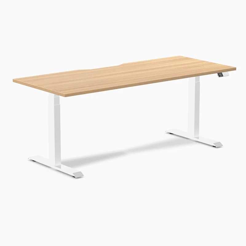 Desky Dual Scalloped Melamine Sit Stand Desk - Sublime Teak / 1800x750mm / White