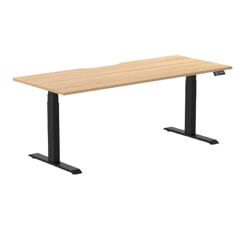 Desky Dual Scalloped Melamine Sit Stand Desk - Sublime Teak / 1800x750mm / Matte Black