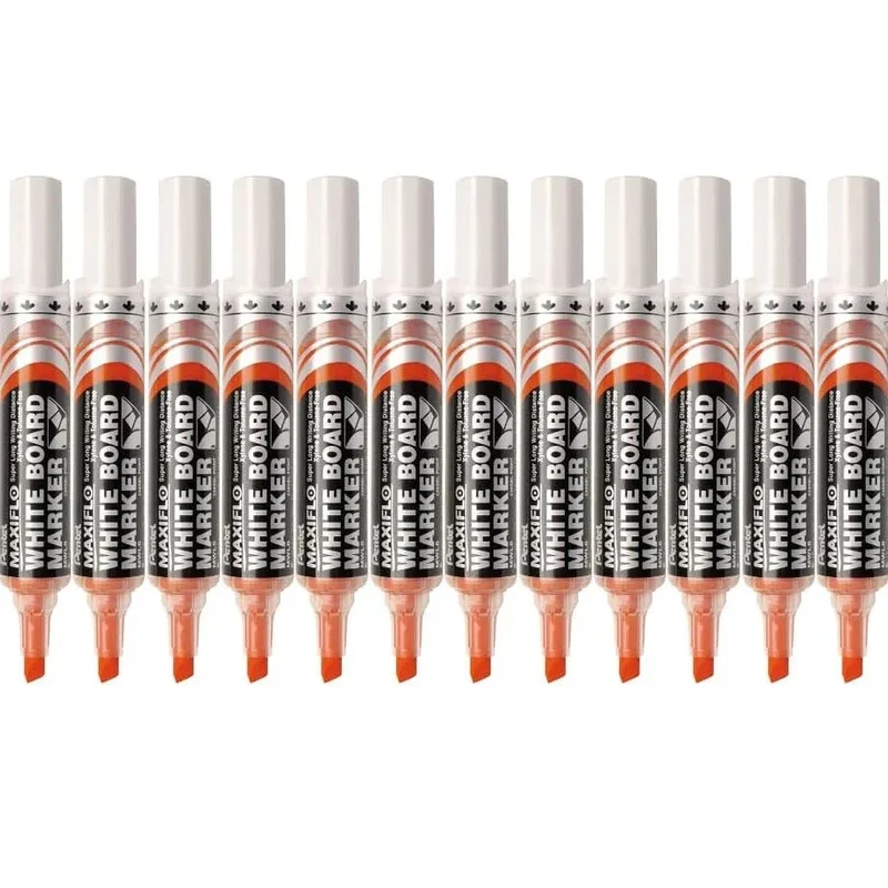 Pentel Maxiflo Whiteboard Marker Chisel Point 7mm Box 12 (Orange)