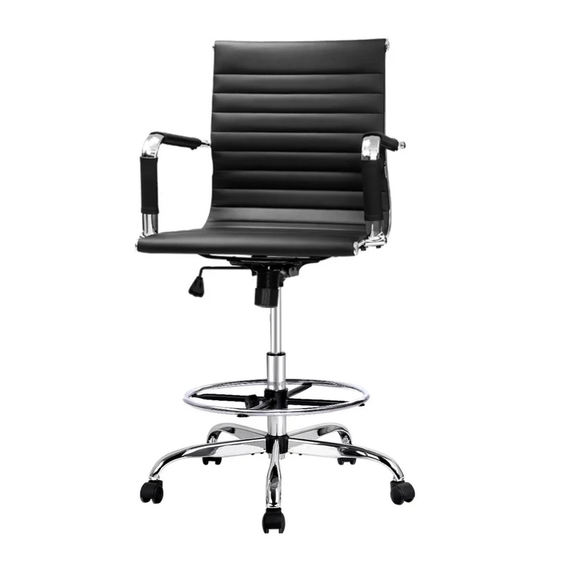 Artiss Office Chair Drafting Stool Leather Chairs (Black)