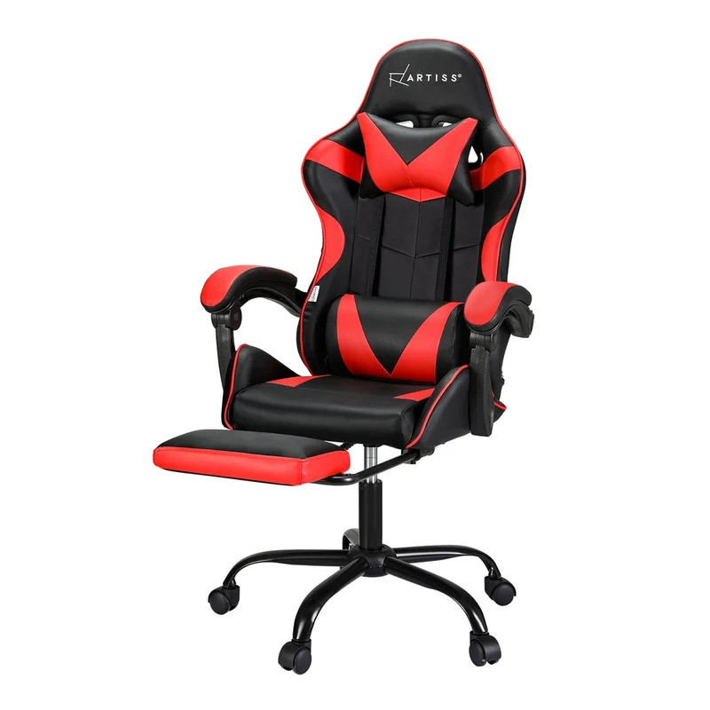 Artiss 2 Point Massage Gaming Office Chair Footrest (Red)