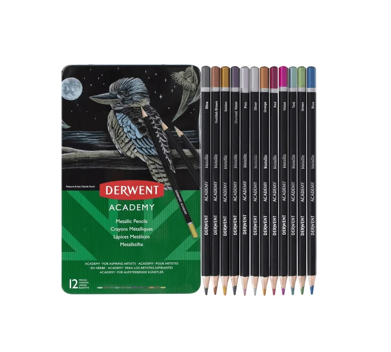 Derwent Academy Metallic Coloured Pencils Tin [12 Set]
